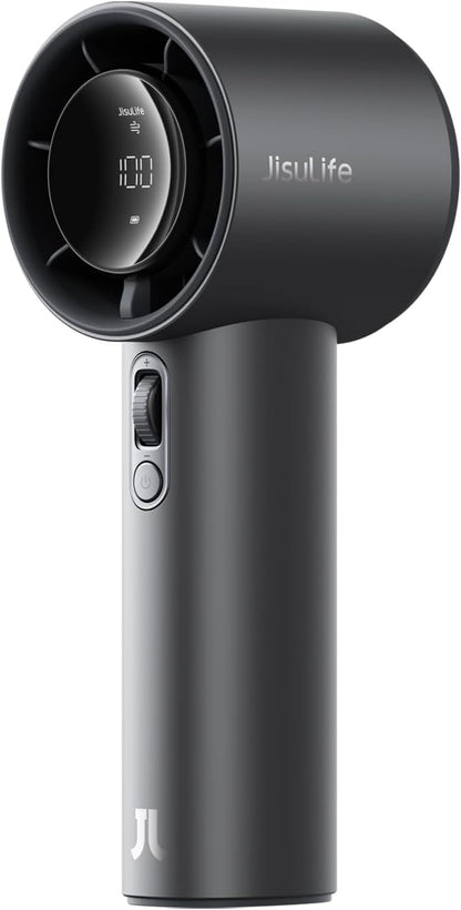 JISULIFE Portable Fan Pro1S 2025, 40Hrs Max Cooling Personal Handheld Fan with LED Display,Metal Shell,9700RPM Powerful,5000mAh battery,Travel Essentials Gifts for Women, Men-Dark Gray