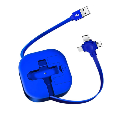 Three in One Charging Cable Cord. 3 in 1 Charging Cable Retractable. Compatible USB C(Type-C)/Micro USB/IP, Compatible with Phone, Android, Tablet (Blue)