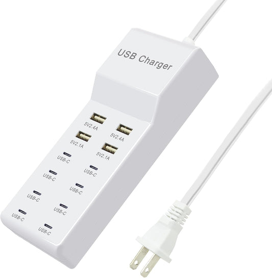 Multi-Port USB C Charging Station - Fast Charger for iPhone 15/14, Samsung Galaxy, iPad and Tablets - Desktop Home USBC Charger Hub with UL Certification and Safety Travel Protection White