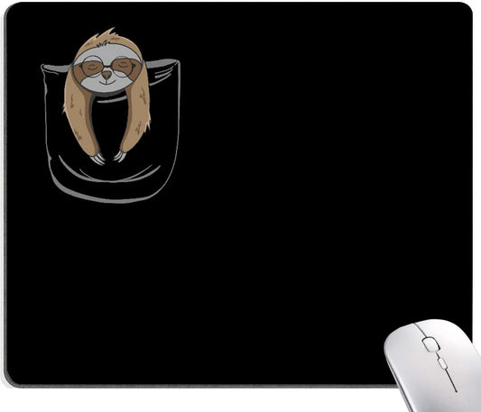 Hokafenle Sloth Mouse Pad - Black With Animal Design, Non-Slip Rubber Base for Desk, Office, Laptop - Cute Square Wireless Mousepad