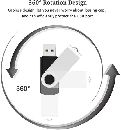 3 Pack 64GB USB Flash Drive with Type C Adapter and Storage Box USB 2.0 High Speed Metal Pen Drive 360° Rotatable Storage Memory Stick for Phone/Pad/PC/Laptop/Android - Black(3-Pack 64GB)