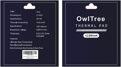OwlTree 3 Pack Thermal Pads, 100x100mm, 0.5mm, 1mm, 1.5mm, Highly Efficient Thermal Conductivity 12.8W/mK, Heat Resistant Silicone Grease for Laptop Heatsink, CPU, GPU, SSD, IC, LED Cooler