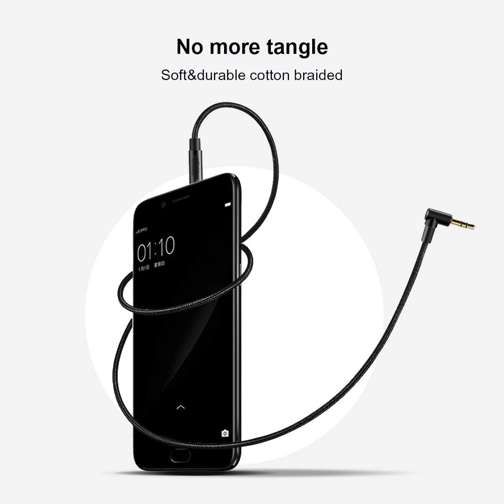 CableCreation 3.5mm Audio Cable, [2-Pack 1.5FT] Right Angle Male to Male Auxiliary Cable with Silver-Plating Copper Core Compatible with Beats, Car, iPhones, Tablets, PS4, 24K Gold Plated, Black