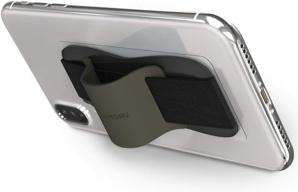 Sinjimoru Phone Grip with Silicone Band – Comfortable One-Hand Holder & Kickstand for Smartphones, Tablets, and eReaders for iPhone, Android, and Kindle Sinji Grip Silicone Olive Grey