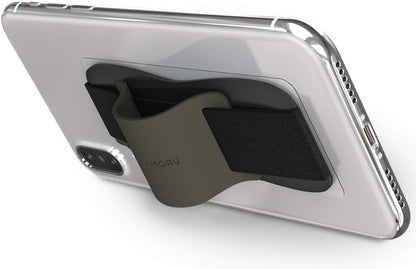 Sinjimoru Phone Grip with Silicone Band – Comfortable One-Hand Holder & Kickstand for Smartphones, Tablets, and eReaders for iPhone, Android, and Kindle Sinji Grip Silicone Olive Grey