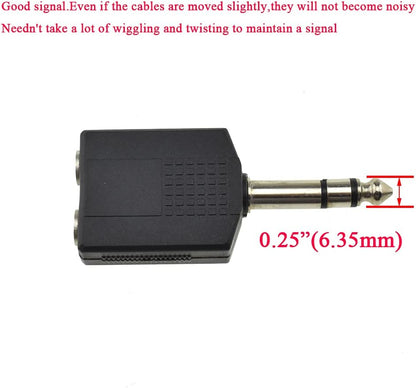 Hahiyo 6.35 M-2x6.35 F-TRS Stereo Plug Interconnect Audio One Male 6.35mm(1/4 inch) and Two Females 6.35mm(1/4Inch) Adapter Splitter Good Signal Sound Snap Tight Not Wobble for Guitar Black 2pcs