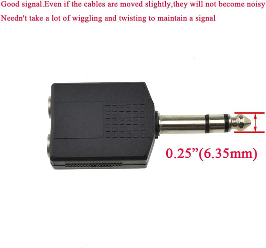 Hahiyo 6.35 M-2x6.35 F-TRS Stereo Plug Interconnect Audio One Male 6.35mm(1/4 inch) and Two Females 6.35mm(1/4Inch) Adapter Splitter Good Signal Sound Snap Tight Not Wobble for Guitar Black 2pcs