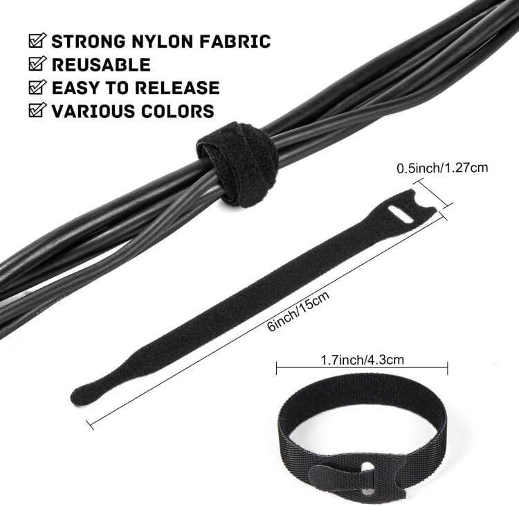 OneLeaf 120PCS Cord Organizer 6in Cable Ties Reusable with Hook and Loop, Colorful Fastening Cord Ties Wire Management for Home, Office, Data Centers, and Electronics, 5 colors