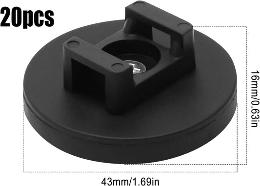 20Pcs Strong Magnetic Cable Zip Tie Base, Multipurpose Cable Ties Mount Wire Clips Management Base,Heavy Duty Wire Cable Holder for Electrical Cable Wire Organization (43mm Vertical Tension 8.5kg)