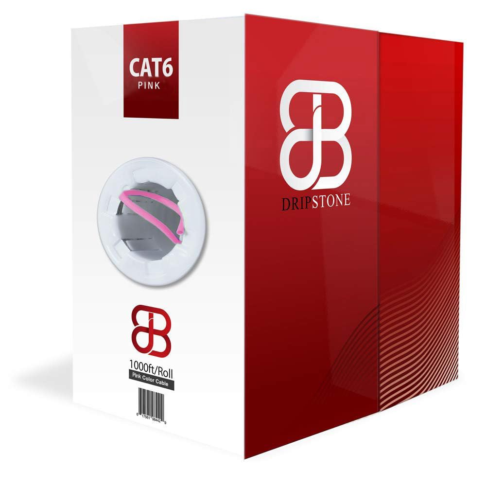 Dripstone CAT6 Ethernet Cable 1000ft Bulk Network LAN Wire 23AWG Solid UTP 550MHz High-Speed Internet Cable Gaming, Streaming, Office, Home Use, Pull Box, Cat6 Bulk, Stable Connectivity - Pink