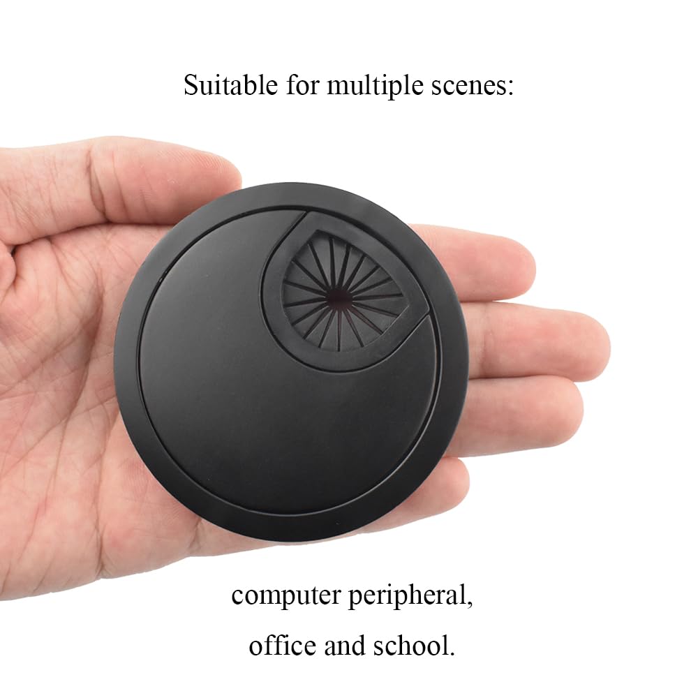 HAHIYO 2Pcs 2.4Inch/60mm Black Zinc Alloy Desk Grommet Wire Grommet Cable Management Cord Hole Cover Desk Wire Hole Insert Wire Organizer for Computer Office Home School Equipment Systems
