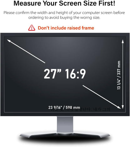 27 Inch - 16:9 Aspect Ratio - Computer Privacy Screen Filter for Widescreen Monitor - Anti-Glare - Anti-Scratch Protector Film - Protects Your Eyes from Harmful Glare and Blue Light