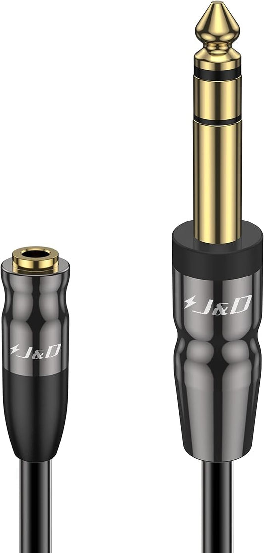 J&D 1/4 inch to 3.5mm Headphone Adapter, Heavy Duty Copper Shell Connecter Joint 3.5mm 1/8 inch Female TRS to 6.35mm Male TRS Stereo Audio Extension Cable, 6 Feet