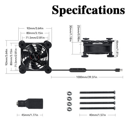 Quiet 80mm Fan with 10 Speed USB 5V DC 12V IPX5 Waterproof Cooling Fan for Tablet TV Receiver Router DVR Xbox Greenhouse Kennel Computer Cabinet Component Cooling