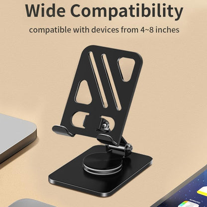 Adjustable Phone Stand with 360 Rotating Base Portable Foldable Carbon Steel Material Desktop Cellphone Stand Fits All Smart Phones-Black