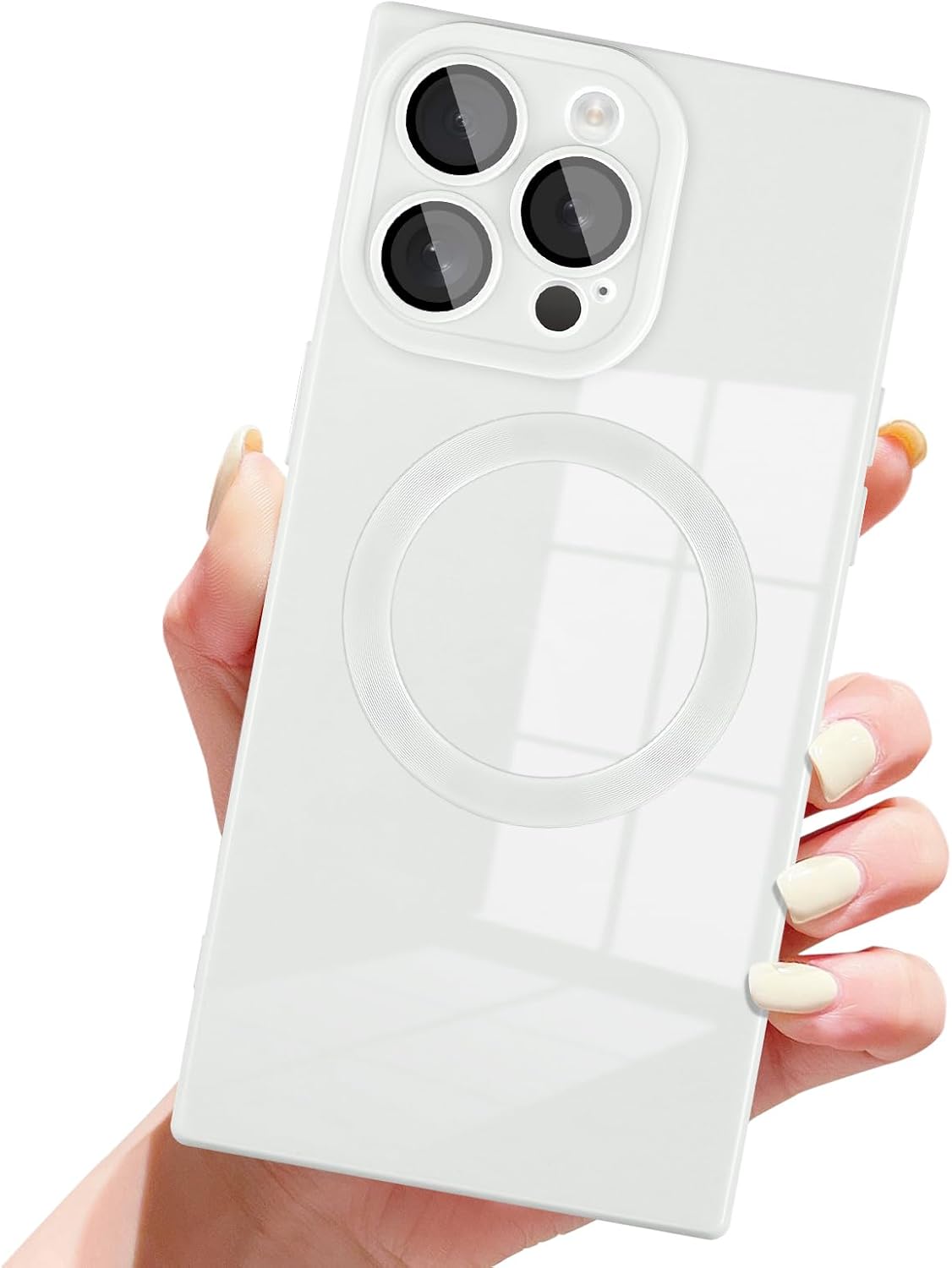 Designed for iPhone 15 Pro Max Case Compatible with Magsafe Cover Camera Lens Protector Military Grade Protection Shockproof Soft TPU Slim Magnetic Phone Case for iPhone 15 Pro Max White