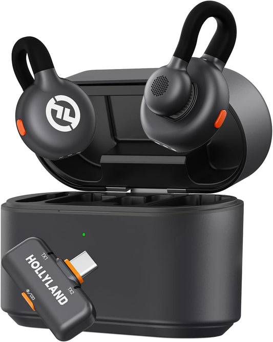 Hollyland Lark M2S Wireless Microphone with USB-C Plug for iPhone 15/16 and Android, Titanium Clip, Plug-and-Play, Noise Cancelling, 300m Range, 27H Battery Life for Vlogging, YouTube