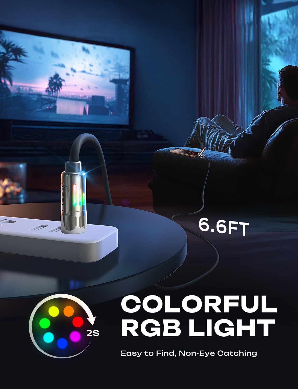 LISEN 240W USB-C Charge Cable, Soft USB C Cable, 4 in 1 Charging Cable (6.6FT) with Light, USB A/C to C/L Multi Charging Cable for iPhone 16 15 14 13 12 Pro Max, MacBook, iPad, Samsung, Black