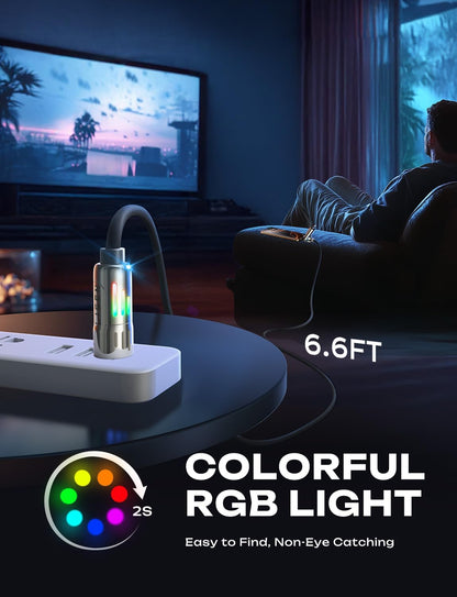 LISEN 240W USB-C Charge Cable, Soft USB C Cable, 4 in 1 Charging Cable (6.6FT) with Light, USB A/C to C/L Multi Charging Cable for iPhone 16 15 14 13 12 Pro Max, MacBook, iPad, Samsung, Black