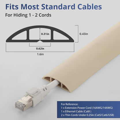 ZhiYo 10ft Cord Covers for Wires on Floor, Cord Hider Floor Hide Extension Cords, Soft PVC Cable Cover Cable Protector, Cable Cavity W0.62in H0.31in, Beige