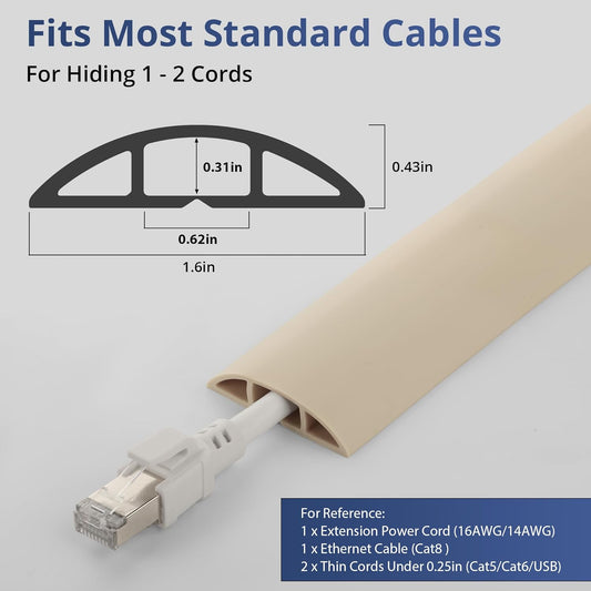 ZhiYo 10ft Cord Covers for Wires on Floor, Cord Hider Floor Hide Extension Cords, Soft PVC Cable Cover Cable Protector, Cable Cavity W0.62in H0.31in, Beige