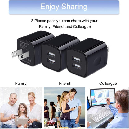 USB Wall Charger Box, 3Pack 2.1A Dual USB Charging Block Brick Cube Power Adapter for Phone 16/15/14/13/12 Pro Max/SE/8, Samsung S25 A15 5G A35 A14 S24 S23 S22 S21 FE/Ultra, Google Pixel 8a, LG, Moto