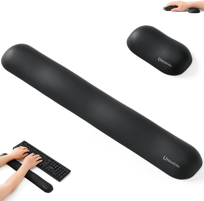 UnivoColors Design-Wave Set of Wrist Rest,Artificial Sheepskin+Memory Foam+Ergonomic+Anti-Slip Gel, Resilience Support During Work and Gaming,Keyboard Accessory,Black