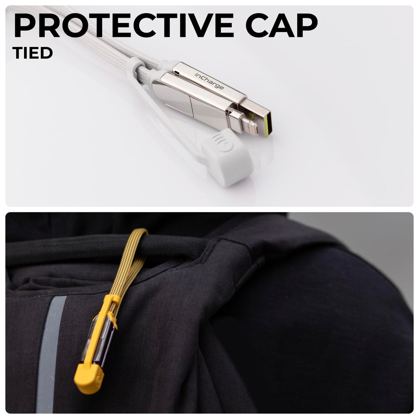 Rolling Square inCharge XL 30cm - USB C Charger Cable, Lightning for Smartphone, Universal 6 in 1, USB Plug, Glacier White, 100W