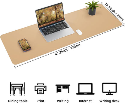 Desk Mat,47.2" x 17" Leather Desk mat,Double-Sided Desk Pad,Desk matt for Desktop,Large Mouse Pad,Office Desk mat,Waterproof Desk Blotter pad for Office&Home(Dark Apricot)