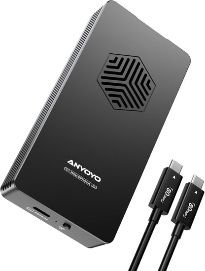 ANYOYO 80Gbps M.2 NVMe SSD Enclosure with Cooling Fan, Aluminium Alloy Enclosure Compatible with Thunderbolt 5/4/3/USB4, Support M/B+M Key SSD, Tool-Free Installation (TB502PRO)