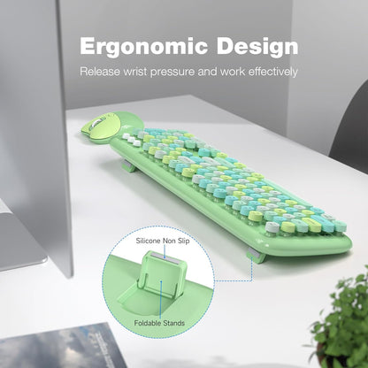 KNOWSQT Wireless Keyboard and Mouse Combo Pale Green - Colorful 104 Key 2.4G Round Keycap Typewriter Keyboards, USB Dongle Plug and Play, for Laptop, Windows, PC, Computer, Desktop