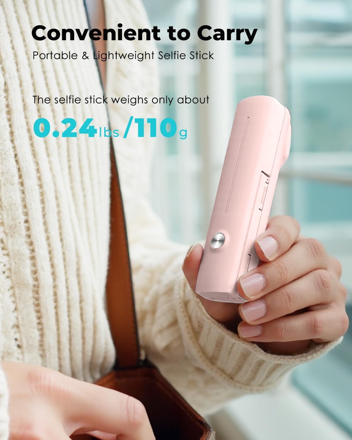 Viozon Portable Selfie Stick, Lightweight Extendable Stainless Steel Tube,All-in-One Compact Selfie Stick with Wireless Remote Compatible with 4-7" iPhone/Android Phones for Vlog/Travel/Filming, Pink