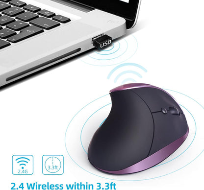 Ergonomic Mouse Wireless, Vertical Mouse Right Handed Small Mouse with 6 Buttons 1000/1200/1600 for Laptop,Desktop,PC, MacBook（Purple AA）