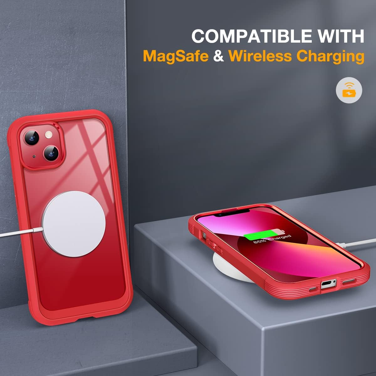 Miracase Compatible with iPhone 13 case 6.1 inch, 2021 Upgrade Full-Body Glass Clear Case Bumper Case with Built-in 9H Tempered Glass Screen Protector for iPhone 13-Red