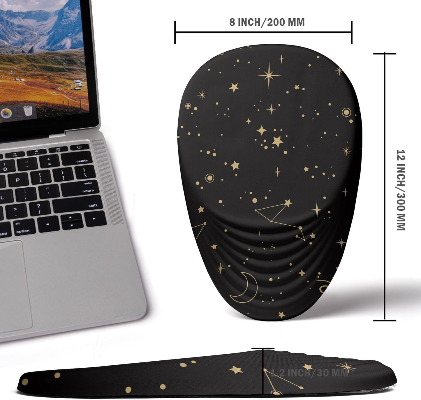 Ergonomic Mouse Pad with Wrist Rest Support,Mousepad Relief Carpal Tunnel Pain, Entire Memory Foam Mouse Pad with Non-Slip PU Base, Wireless Mouse Pad, Lovely Starry Sky