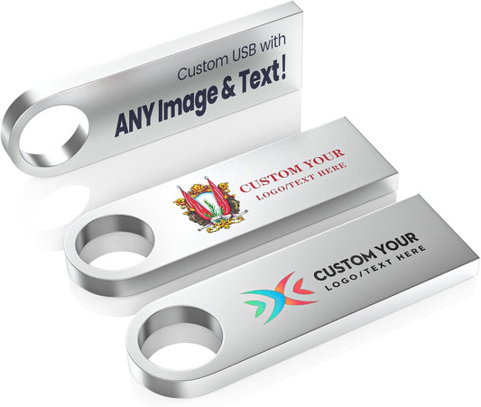 Customizable Flash Drives 32GB, Wooolken Personalized USB 2.0 Thumb Drives 10/20/50/100 Pack, Logo Pendrive Custom Memory Stick USB Engraved Logo (Metal)