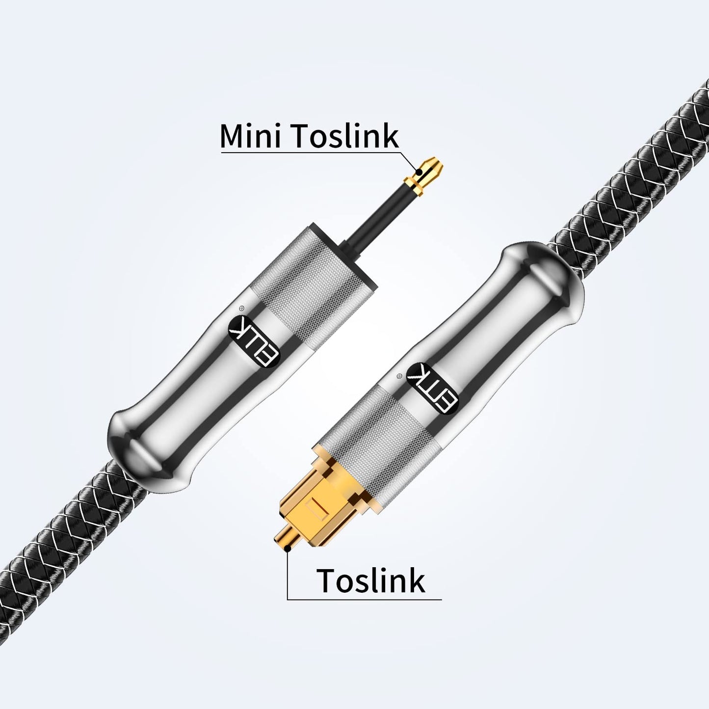 EMK 24K Gold-Plated Toslink to Mini Toslink Cable (20ft/6M) - Digital Optical Audio Cable with 3.5mm Mini Plug for Soundbar, Home Theater, TV - Silver SPDIF Fiber Optic Cord