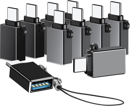 USB C to USB Adapter 10 Pack,USB C to USB A Adapter,Type C to USB Converter,USBC Adapters for MacBook,iMac,iPad,Samsung Galaxy S20+,Black and Grey