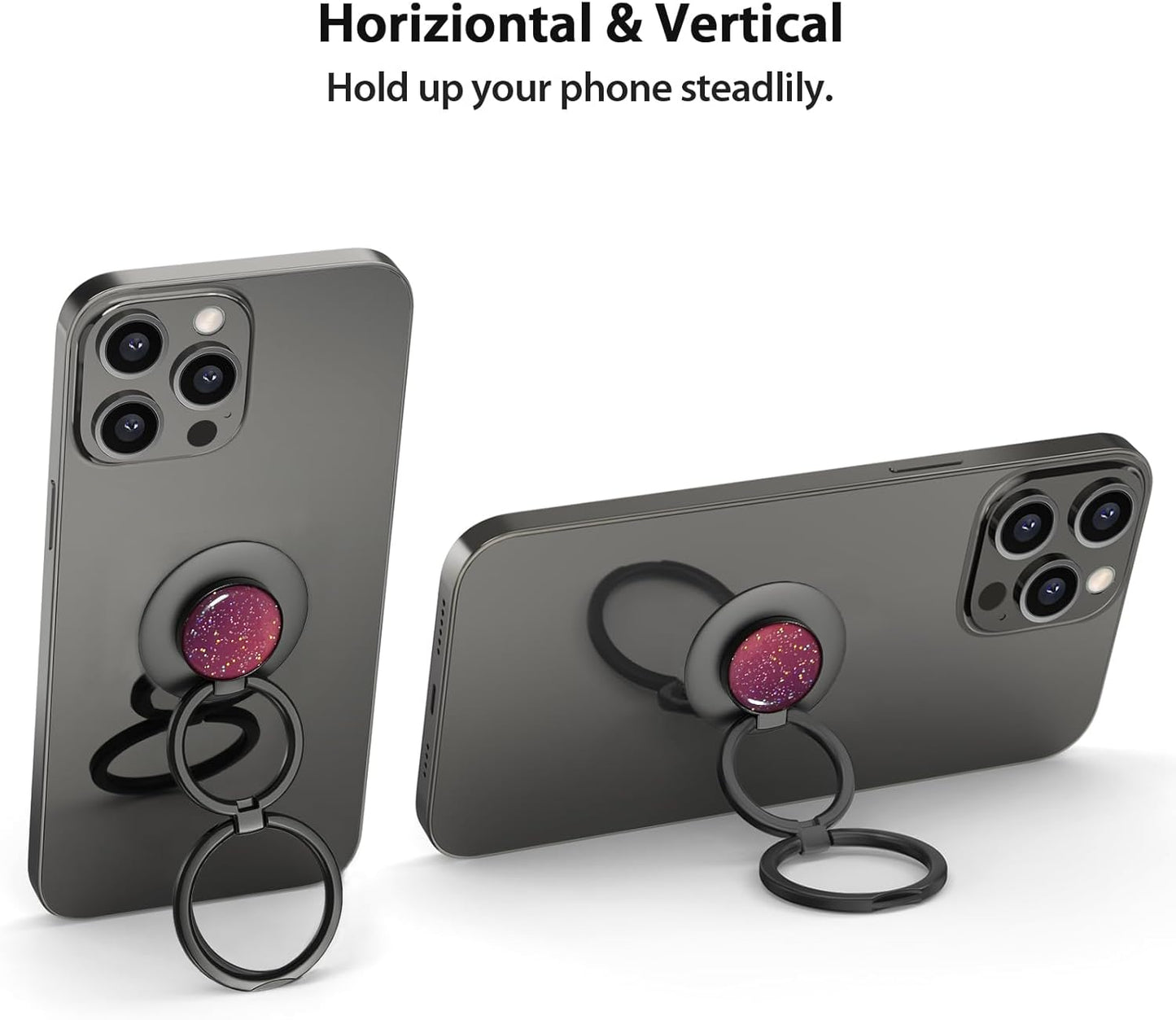 Phone Grip, Phone Ring Holder Finger Kickstand, Foldable & Adjustable Double Metal Cell Phone Rings Gripper Stand for iPhone Samsung &Other Phones - Sparkle Red