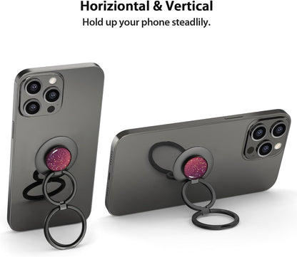 Phone Grip, Phone Ring Holder Finger Kickstand, Foldable & Adjustable Double Metal Cell Phone Rings Gripper Stand for iPhone Samsung &Other Phones - Sparkle Red