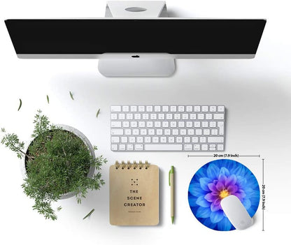 Mouse Pad, Cute Round Mouse Pad with Design, Blue Floral Computer Mouse Mat, Non-Slip Rubber Base Mousepad, Waterproof Women Office Mouse Pads, Flower