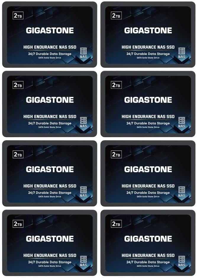 Gigastone 2TB NAS SSD Drive (8-Pack) 24/7 Durable TLC High Endurance RAID Data Storage Network Attached Storage 2.5" SATA Internal Solid State Hard Drives