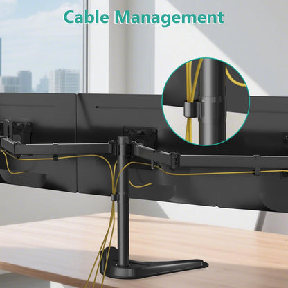 WALI Free Standing Triple Monitor Mount, Heavy Duty Triple Monitors Stand for 13-27 inch Screens, Adjustable 3 Monitor Arm Desk Mount with Swivel, Tilt, Rotation, Grommet Base (MF003N), Black