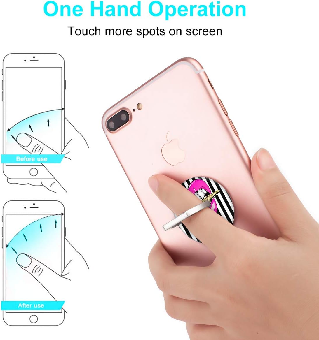 Bonoma Phone Ring Stand, 3 Pack Lips 360 Degree Rotation Finger Grip Stand Holder Compatible with Smartphones and Tablets