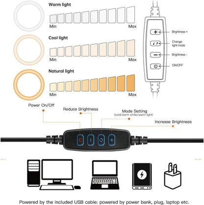 8 inch Desk Ring Light with Stand, Adjustable Computer Circle Light for Video Conference Lighting, Zoom Calls, Virtual Meeting, Video Recording, Selfie Light with Phone Holder for Streaming, Podcast