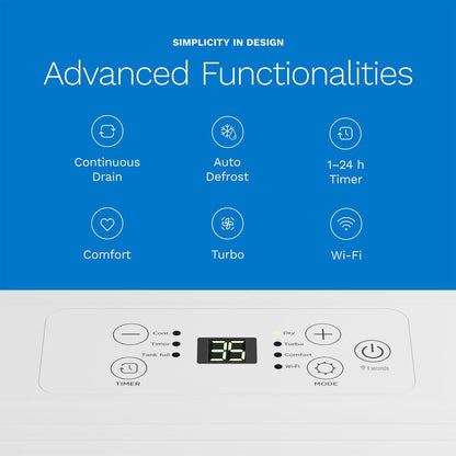 hOmeLabs 8 Pint Wi-Fi Dehumidifier for up to 1,800 Sq Ft Rooms (MAX 24 Pint at 95°F, 90% RH) – Ultra Quiet, Compact Design with Smart Controls and Drain Hose
