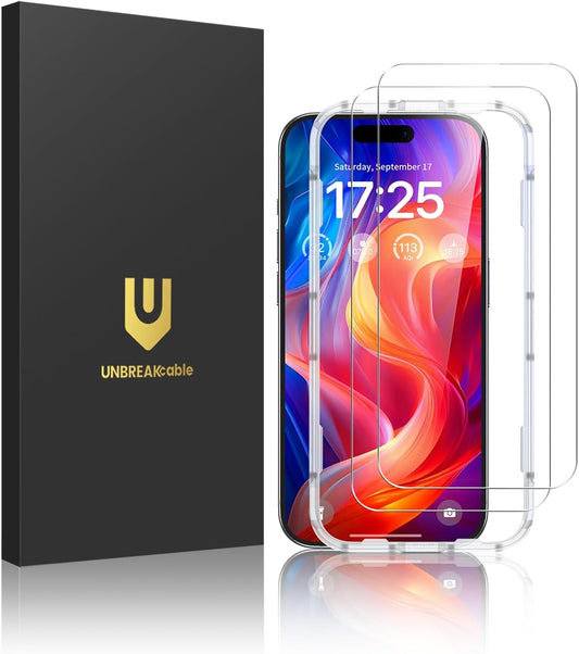 UNBREAKcable 2-Pack Screen Protector for iPhone 16 Pro, Double Shatterproof Tempered Glass [Easy Installation Frame] [9H Hardness] [99.99% HD Clear] [Case Friendly] for iPhone 6.3 inch