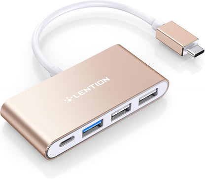 LENTION 4-in-1 USB-C Hub with Type C, USB 3.0, USB 2.0 for 2024-2016 MacBook Pro (M1-M4), iPhone 16-15 New Mac Air/Surface, ChromeBook, More, Multiport Charging & Connecting Adapter (C13, Gold)