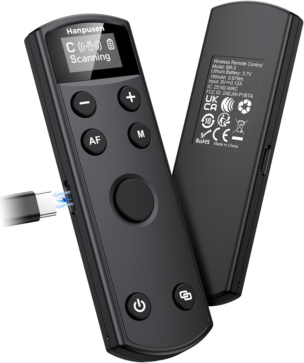 Hanpusen Rechargeable Camera Remote Control for Canon - Wireless Shutter Release with OLED Screen Compatible with R8, R6 II, R100, R50, R10, M50, SL3, R3, R5, R6, RP, R;Replaces Canon BR-E1(Black)