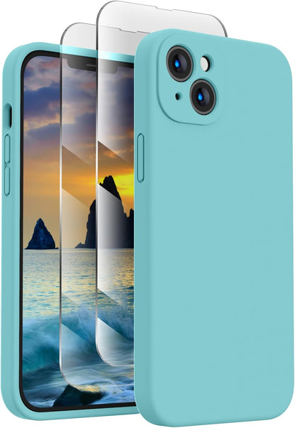 FireNova Designed for iPhone 13 Case, Silicone Upgraded [Camera Protection] Phone Case with [2 Screen Protectors], Soft Anti-Scratch Microfiber Lining Inside, 6.1 inch, Sea Blue